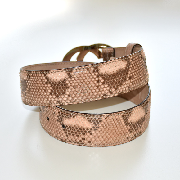 Gucci Rose Gold Snakeskin GG Logo Belt main image 8
